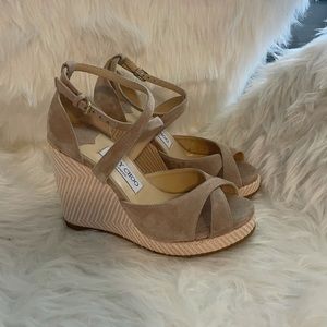 Jimmy Choo Alanah Tan Suede Wedges, Size 36.5